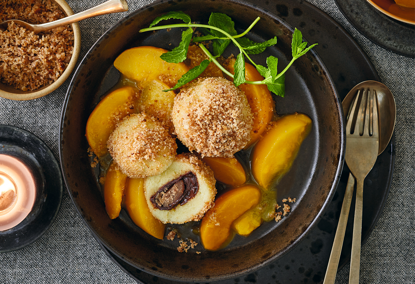 Schokomaroni Knödel mit Zimtpfirsichröster Frisch Gekocht