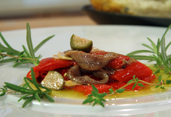 Gegrillte Paprika mit Olivenbrot