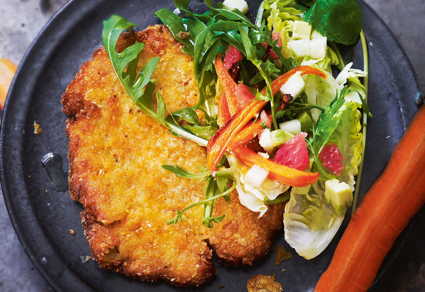 Veganes Mais Polenta Schnitzerl In Der Cornflakeskruste Mit Salsa Salat Frisch Gekocht