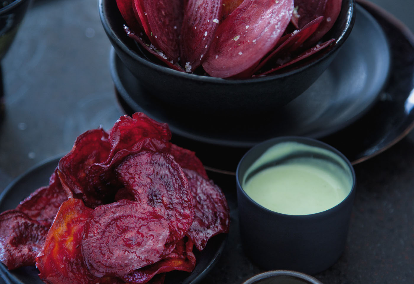 und frittierte RoteRübenChips mit WasabiDip Frisch Gekocht