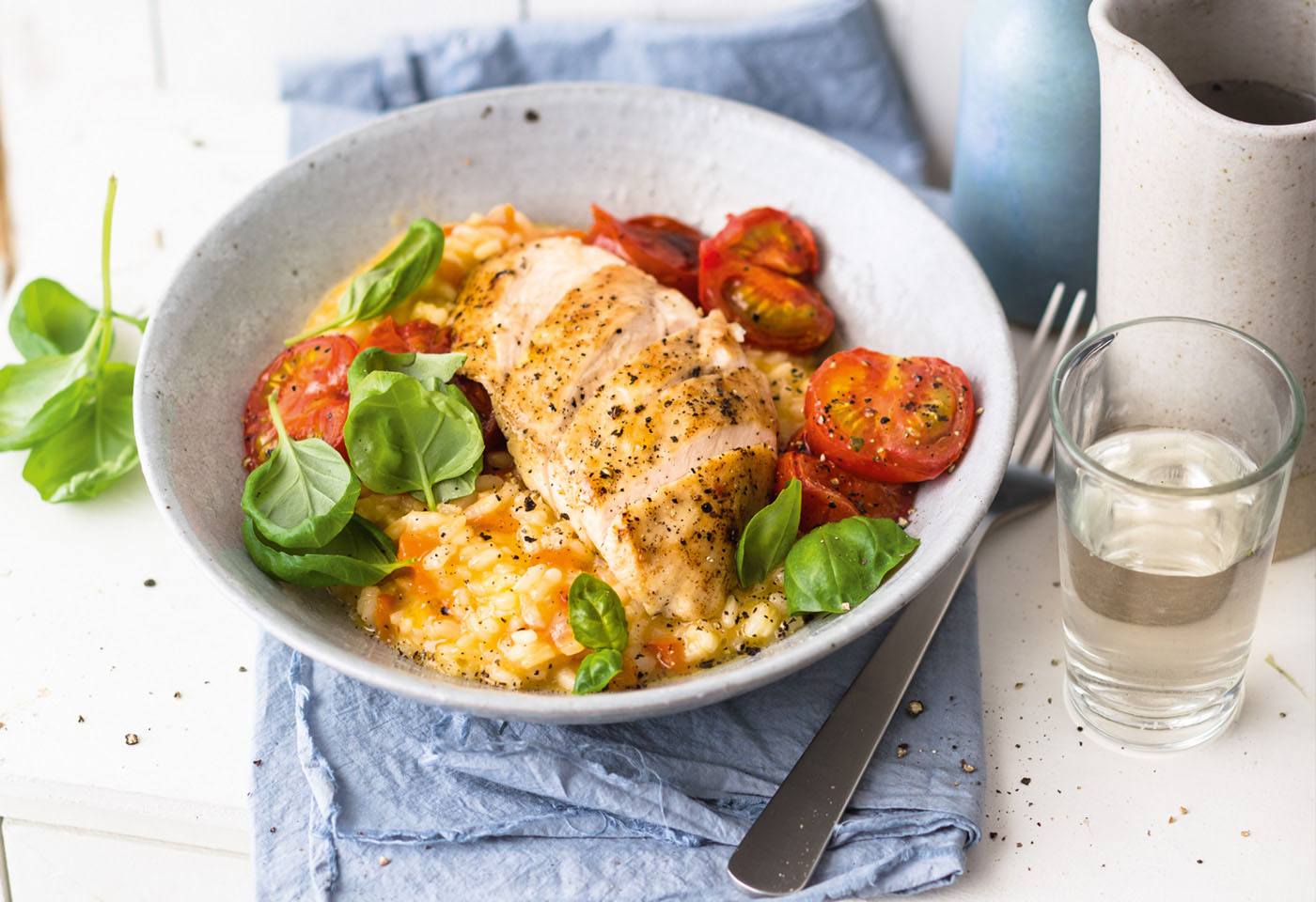 Paprika Risotto Mit Huhn Und Ofen Tomaten Frisch Gekocht