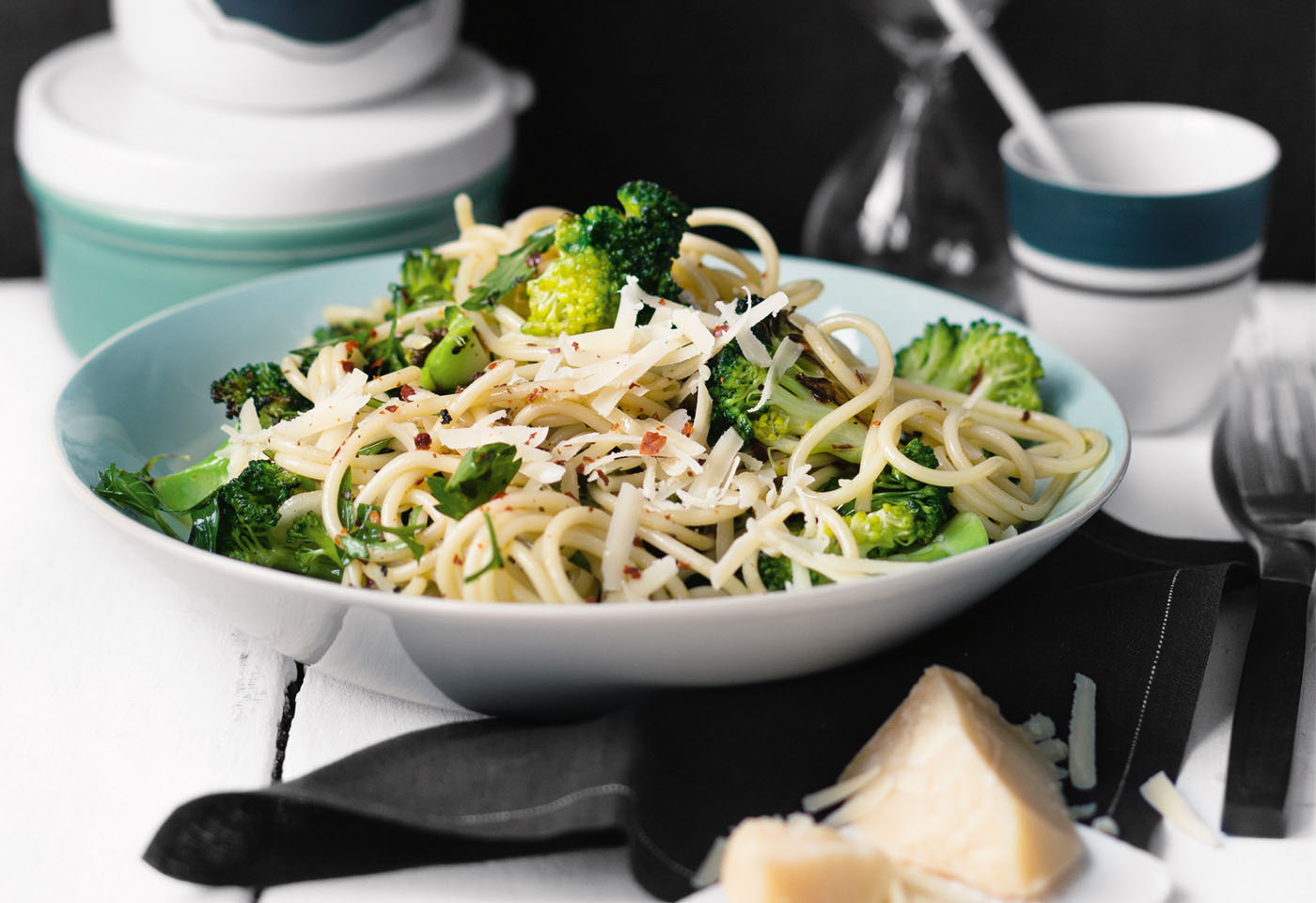 Pasta aglio e olio mit Brokkoli Frisch Gekocht