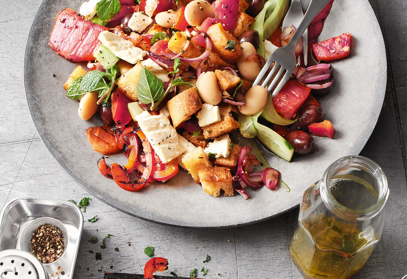 Griechischer Salat Mit Bohnen Und Wassermelone Frisch Gekocht