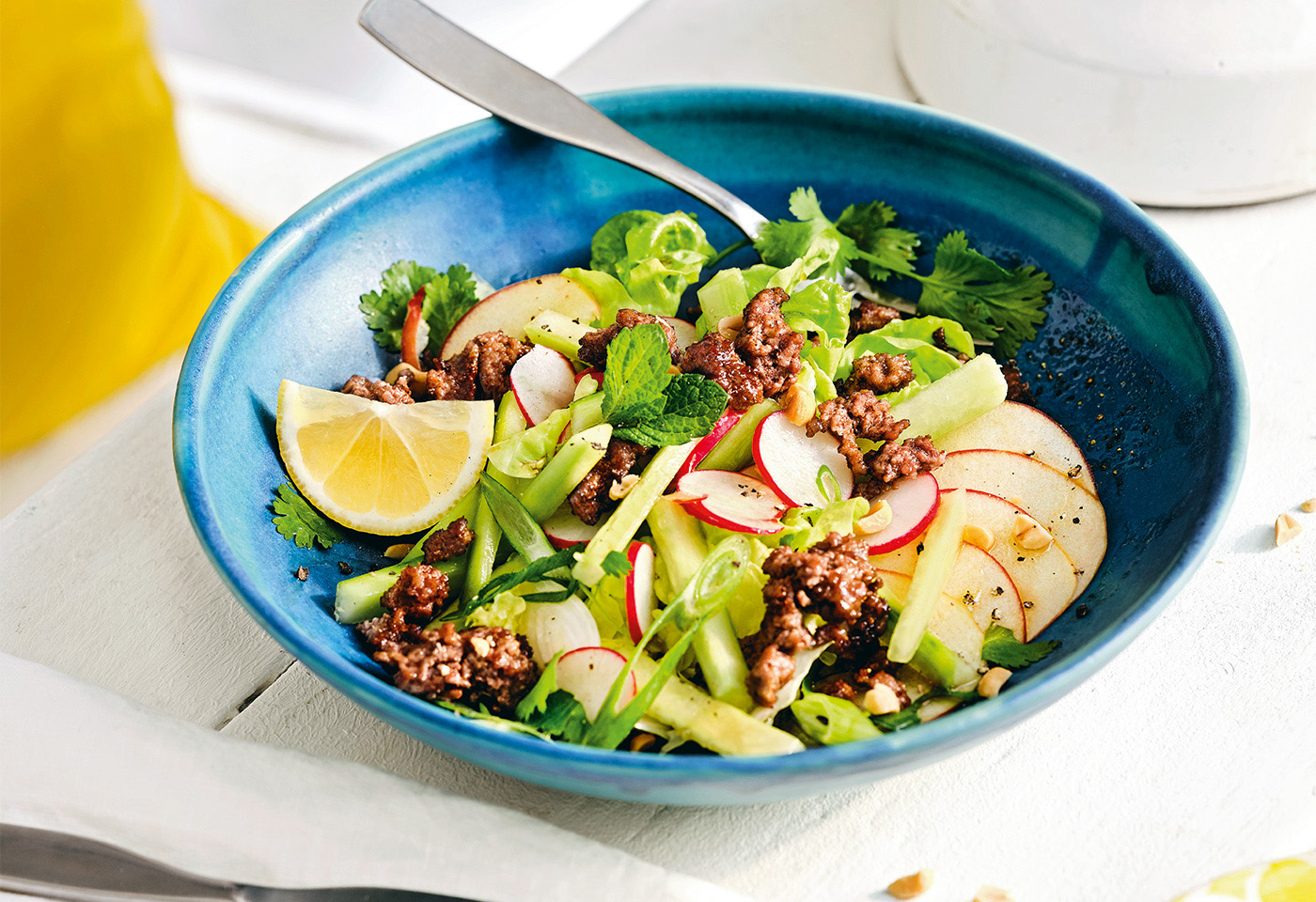 Apfel Gurken Radieschen Salat Mit Gerostetem Faschiertem Frisch Gekocht