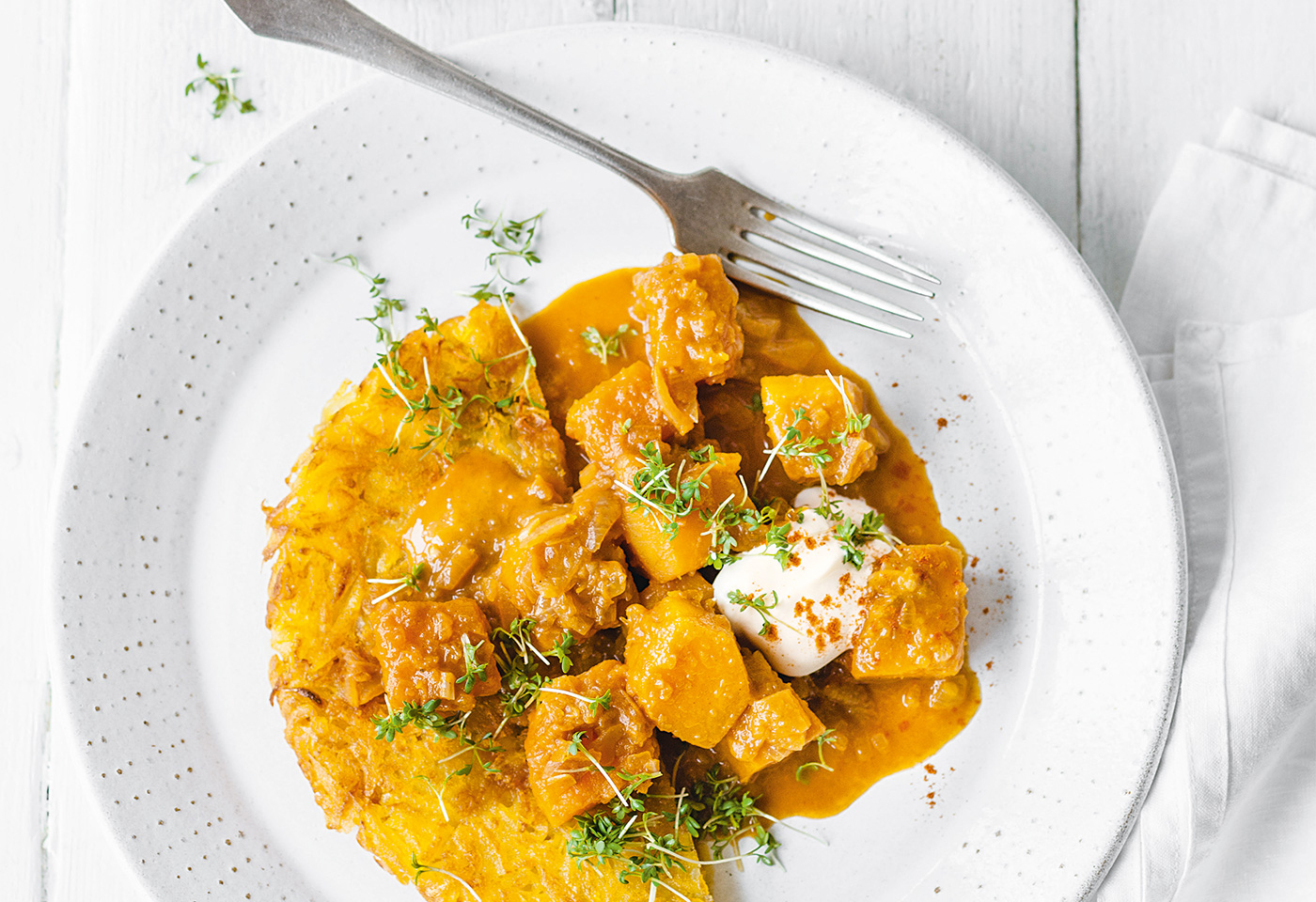 Kürbisgulasch mit Rösti | Frisch Gekocht