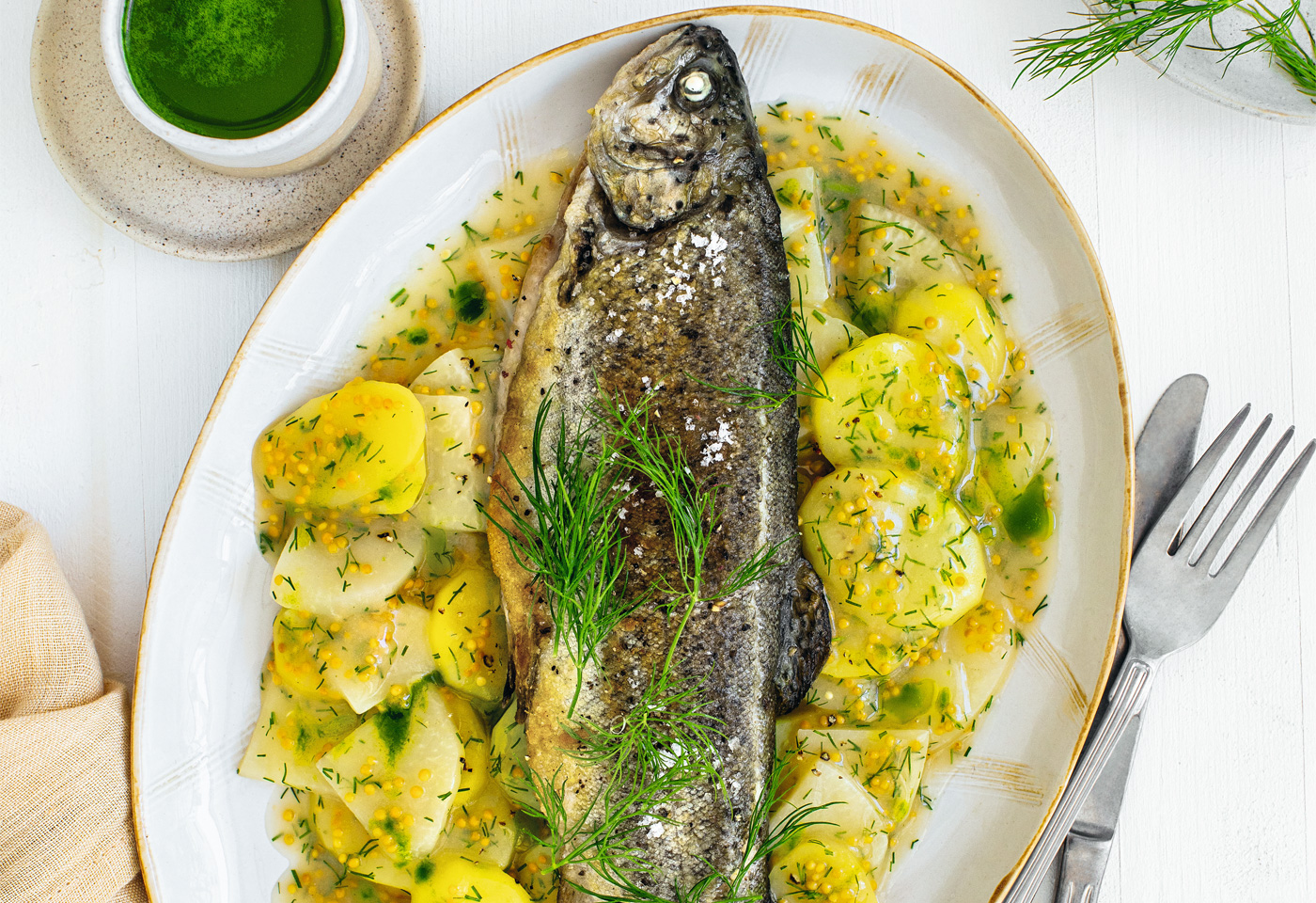 Gebratene Forelle mit Schnittlauchöl und Senfgemüse | Frisch Gekocht