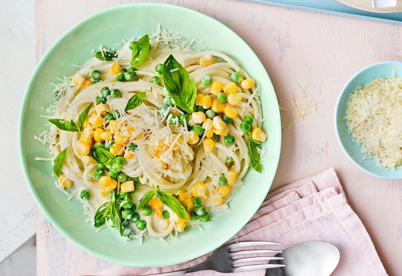 Spaghetti mit MaisParmesanSauce & MealPrepIdee SpaghettiFrittata