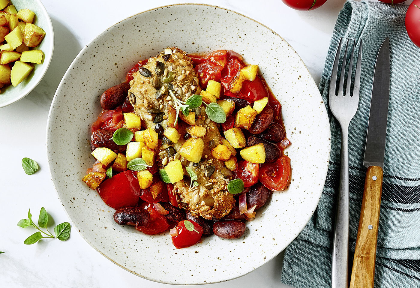 Kürbiskern-Fischfilet mit Bohnen-Tomaten-Ragout | Frisch Gekocht